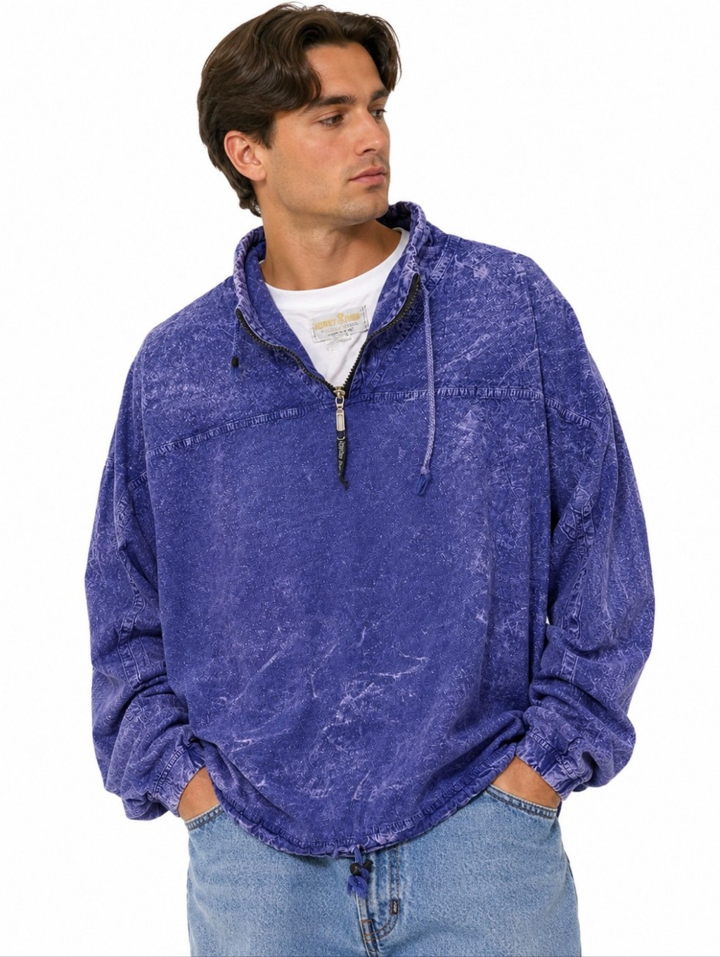 Honey Komb Ezze Wear Purple Mineral Wash 1/4 Zip Pullover Jacket Medium Canada